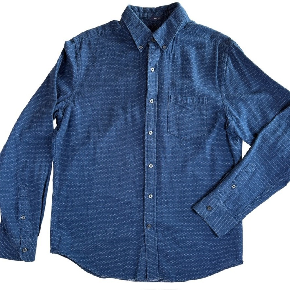 American Eagle Button Down Shirt Mens Medium Blue Micro Polka Dot Prep Fit LS